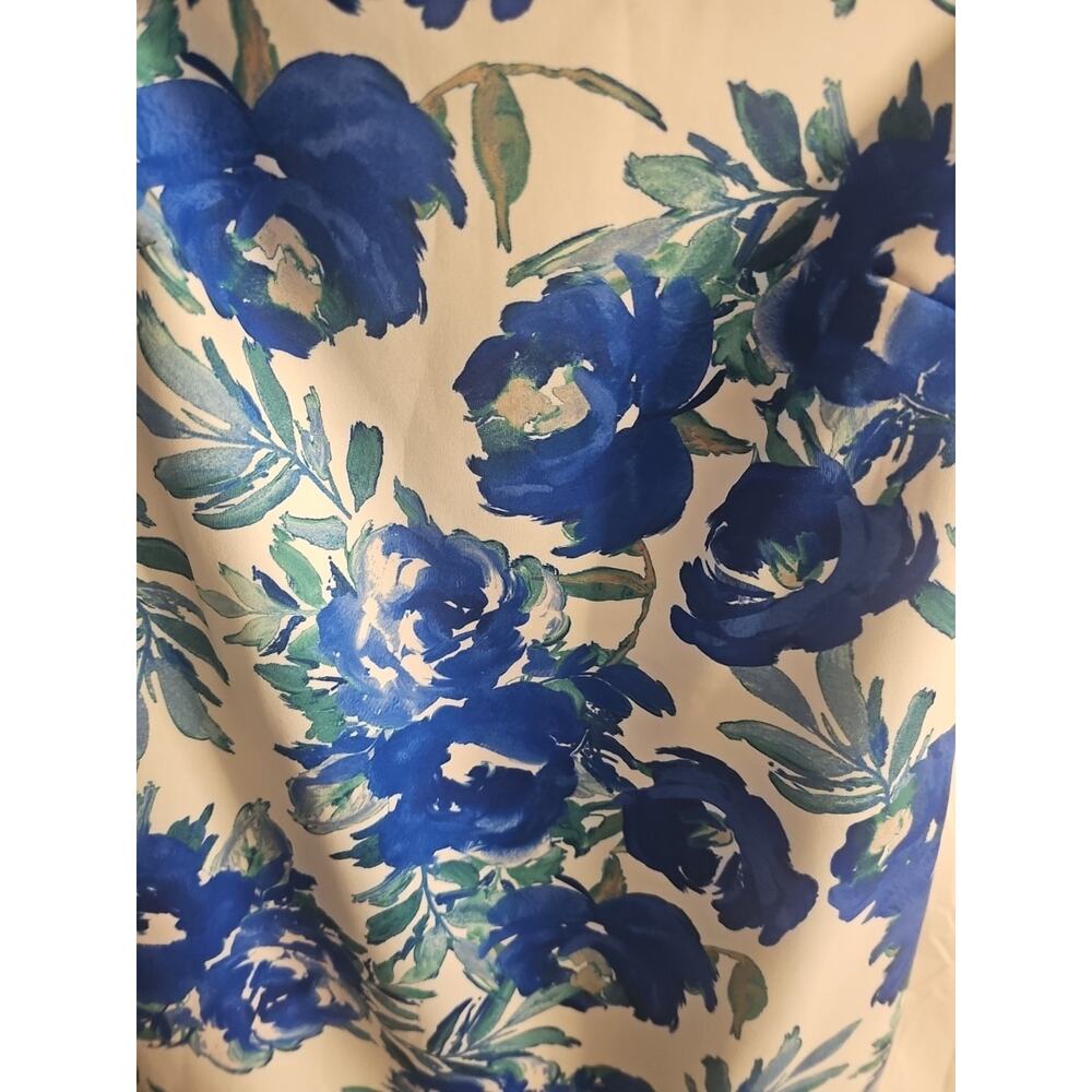 Calvin Klein White Fitted Boat Neck Dress With Blue Flowers Size 4 - Picture 5 of 6